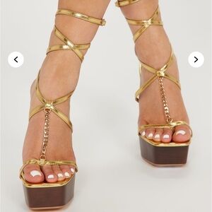 Fashion Nova Gold and Brown Platform Sandals